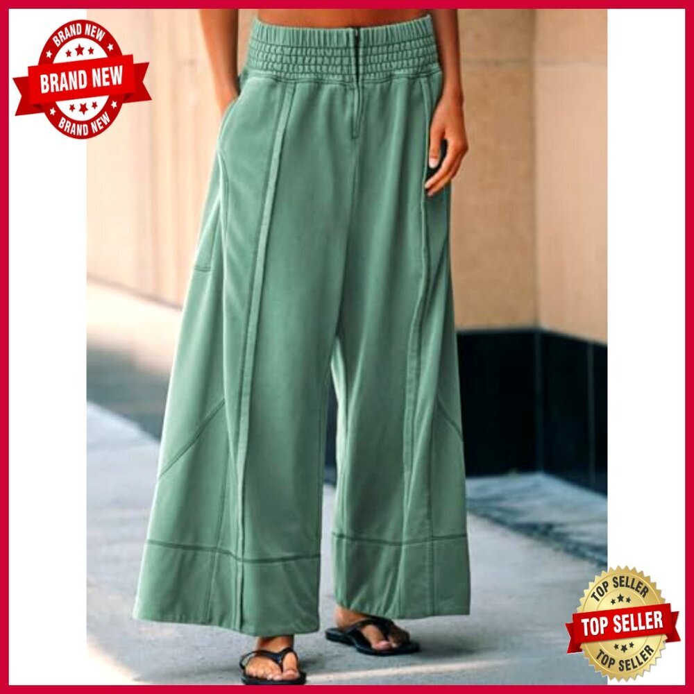 Wide Leg Palazzo Pants High Waisted Stretchy Cotton Lounge Sweatpants with - Picture 2 of 7